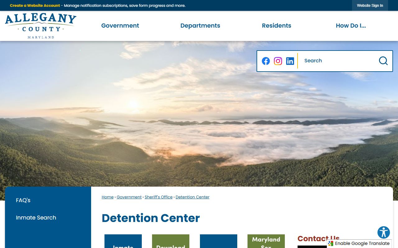 Allegany County Detention Center inmate population information page