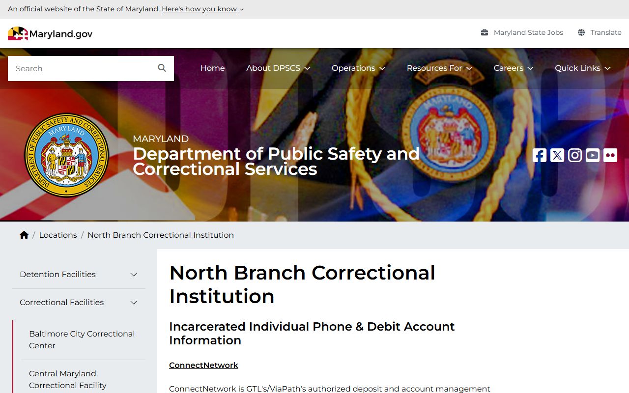 North Branch Correctional Institution inmate search and visitation page